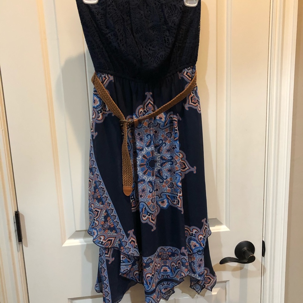 Strapless handkerchief skirt dress